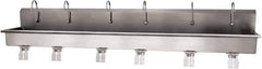 SANI-LAV - 117" Long x 16-1/2" Wide Inside, 1 Compartment, Grade 304 Stainless Steel (6) Person Wash-Station with Double Foot Valves - 16 Gauge, 120" Long x 20" Wide x 18" High Outside, 8" Deep - Top Tool & Supply