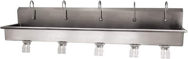 SANI-LAV - 97" Long x 16-1/2" Wide Inside, 1 Compartment, Grade 304 Stainless Steel (5) Person Wash-Station with Double Foot Valves - 16 Gauge, 100" Long x 20" Wide x 18" High Outside, 8" Deep - Top Tool & Supply