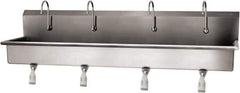 SANI-LAV - 77" Long x 16-1/2" Wide Inside, 1 Compartment, Grade 304 Stainless Steel (4) Person Wash-Station with Single Foot Valves - 16 Gauge, 80" Long x 20" Wide x 18" High Outside, 8" Deep - Top Tool & Supply