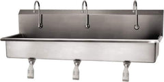 SANI-LAV - 57" Long x 16-1/2" Wide Inside, 1 Compartment, Grade 304 Stainless Steel (3) Person Wash-Station with Single Foot Valves - 16 Gauge, 60" Long x 20" Wide x 18" High Outside, 8" Deep - Top Tool & Supply