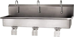 SANI-LAV - 57" Long x 16-1/2" Wide Inside, 1 Compartment, Grade 304 Stainless Steel (3) Person Wash-Station with Double Foot Valves - 16 Gauge, 60" Long x 20" Wide x 18" High Outside, 8" Deep - Top Tool & Supply