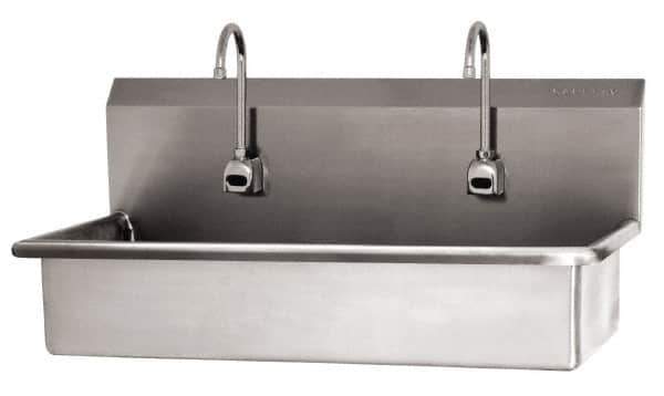 SANI-LAV - 37" Long x 16-1/2" Wide Inside, 1 Compartment, Grade 304 Stainless Steel (2) Person Wash-Station with Electronic Faucet - 16 Gauge, 40" Long x 20" Wide x 18" High Outside, 8" Deep - Top Tool & Supply