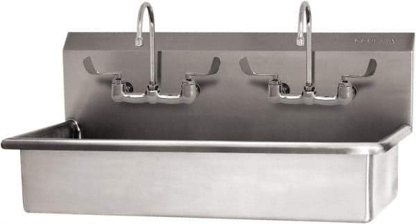 SANI-LAV - 37" Long x 16-1/2" Wide Inside, 1 Compartment, Grade 304 Stainless Steel (2) Person Wash-Station with Manual Faucet - 16 Gauge, 40" Long x 20" Wide x 18" High Outside, 8" Deep - Top Tool & Supply