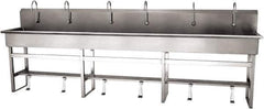 SANI-LAV - 117" Long x 16-1/2" Wide Inside, 1 Compartment, Grade 304 Stainless Steel (6) Person Wash-Station with Single Foot Valves - 16 Gauge, 120" Long x 20" Wide x 45" High Outside, 8" Deep - Top Tool & Supply