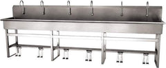 SANI-LAV - 117" Long x 16-1/2" Wide Inside, 1 Compartment, Grade 304 Stainless Steel (6) Person Wash-Station with Double Foot Valves - 16 Gauge, 120" Long x 20" Wide x 45" High Outside, 8" Deep - Top Tool & Supply