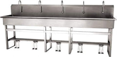 SANI-LAV - 97" Long x 16-1/2" Wide Inside, 1 Compartment, Grade 304 Stainless Steel (5) Person Wash-Station with Double Foot Valves - 16 Gauge, 100" Long x 20" Wide x 45" High Outside, 8" Deep - Top Tool & Supply