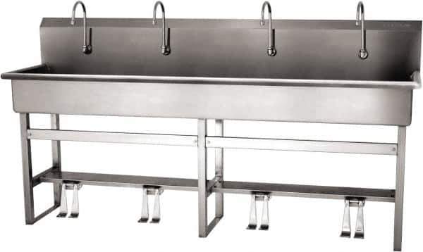 SANI-LAV - 77" Long x 16-1/2" Wide Inside, 1 Compartment, Grade 304 Stainless Steel (5) Person Wash-Station with Double Foot Valves - 16 Gauge, 80" Long x 20" Wide x 45" High Outside, 8" Deep - Top Tool & Supply