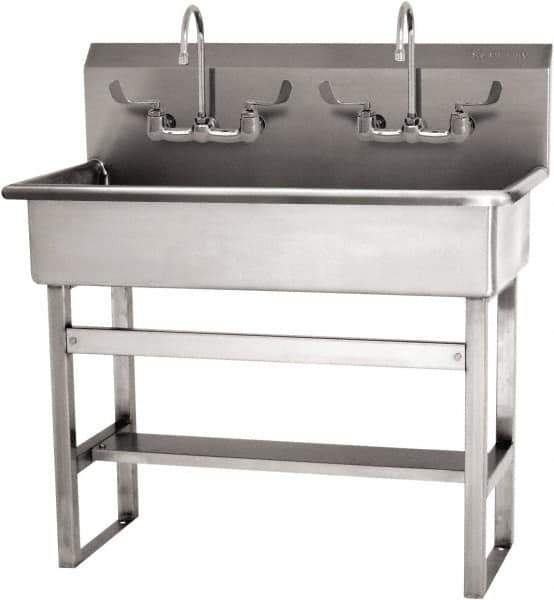 SANI-LAV - 37" Long x 16-1/2" Wide Inside, 1 Compartment, Grade 304 Stainless Steel (3) Person Wash-Station with Manual Faucet - 16 Gauge, 40" Long x 20" Wide x 45" High Outside, 8" Deep - Top Tool & Supply