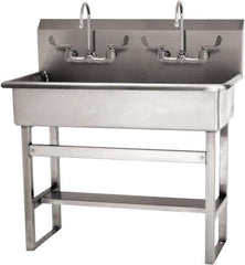 SANI-LAV - 37" Long x 16-1/2" Wide Inside, 1 Compartment, Grade 304 Stainless Steel (3) Person Wash-Station with Manual Faucet - 16 Gauge, 40" Long x 20" Wide x 45" High Outside, 8" Deep - Top Tool & Supply