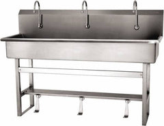 SANI-LAV - 57" Long x 16-1/2" Wide Inside, 1 Compartment, Grade 304 Stainless Steel (4) Person Wash-Station with Single Foot Valves - 16 Gauge, 60" Long x 20" Wide x 45" High Outside, 8" Deep - Top Tool & Supply