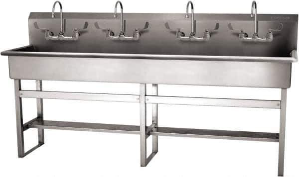 SANI-LAV - 77" Long x 16-1/2" Wide Inside, 1 Compartment, Grade 304 Stainless Steel (5) Person Wash-Station with Manual Faucet - 16 Gauge, 80" Long x 20" Wide x 45" High Outside, 8" Deep - Top Tool & Supply