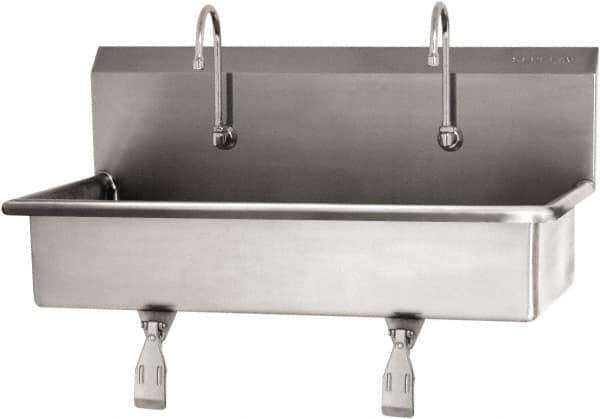 SANI-LAV - 37" Long x 16-1/2" Wide Inside, 1 Compartment, Grade 304 Stainless Steel (2) Person Wash-Station with Single Foot Valves - 16 Gauge, 40" Long x 20" Wide x 18" High Outside, 8" Deep - Top Tool & Supply