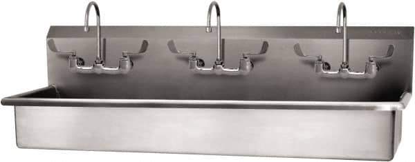 SANI-LAV - 57" Long x 16-1/2" Wide Inside, 1 Compartment, Grade 304 Stainless Steel (3) Person Wash-Station with Manual Faucet - 16 Gauge, 60" Long x 20" Wide x 18" High Outside, 8" Deep - Top Tool & Supply