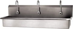 SANI-LAV - 57" Long x 16-1/2" Wide Inside, 1 Compartment, Grade 304 Stainless Steel (3) Person Wash-Station with Electronic Faucet - 16 Gauge, 60" Long x 20" Wide x 18" High Outside, 8" Deep - Top Tool & Supply