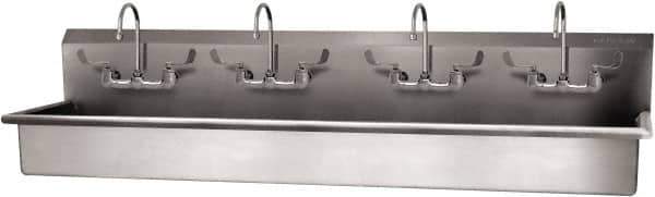 SANI-LAV - 77" Long x 16-1/2" Wide Inside, 1 Compartment, Grade 304 Stainless Steel (4) Person Wash-Station with Manual Faucet - 16 Gauge, 80" Long x 20" Wide x 18" High Outside, 8" Deep - Top Tool & Supply