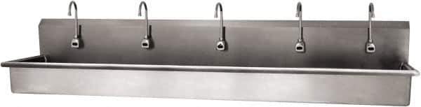 SANI-LAV - 97" Long x 16-1/2" Wide Inside, 1 Compartment, Grade 304 Stainless Steel (5) Person Wash-Station with Electronic Faucet - 16 Gauge, 100" Long x 20" Wide x 18" High Outside, 8" Deep - Top Tool & Supply