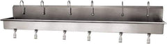 SANI-LAV - 117" Long x 16-1/2" Wide Inside, 1 Compartment, Grade 304 Stainless Steel (6) Person Wash-Station with Single Foot Valves - 16 Gauge, 120" Long x 20" Wide x 18" High Outside, 8" Deep - Top Tool & Supply