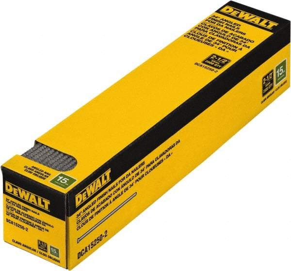 DeWALT - 15 Gauge 2-1/2" Long Finishing Nails for Power Nailers - Steel, Bright Finish, Smooth Shank, Angled Stick Collation, Round Head, Chisel Point - Top Tool & Supply