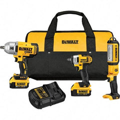 DeWALT - 20 Volt Cordless Tool Combination Kit - Includes 1/2" Impact Wrench, 3/8" Impact Wrench & Handheld Light, Lithium-Ion Battery Included - Top Tool & Supply