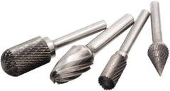 Camel Grinding Wheels - 1/2" Cut Diam, 1/4" Shank Diam, Tree Head Single Cut Burr - Carbide, 1" LOC, 2-3/4" OAL - Top Tool & Supply