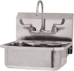 SANI-LAV - 17" Long x 14" Wide Inside, 1 Compartment, Grade 304 Stainless Steel Hand Sink Wall Mount with Manual Faucet - 18 Gauge, 19" Long x 18" Wide x 21" High Outside, 7" Deep - Top Tool & Supply