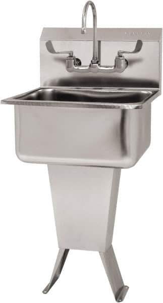 SANI-LAV - 19" Long x 16" Wide Inside, 1 Compartment, Grade 304 Stainless Steel Hand Sink Wall Mount with Manual Faucet - 18 Gauge, 21" Long x 20" Wide x 46" High Outside, 10" Deep - Top Tool & Supply