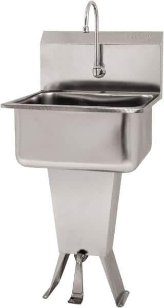 SANI-LAV - 19" Long x 16" Wide Inside, 1 Compartment, Grade 304 Stainless Steel Hand Sink Floor Mount with Single Foot Valve - 18 Gauge, 21" Long x 20" Wide x 46" High Outside, 10" Deep - Top Tool & Supply