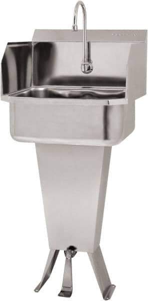 SANI-LAV - 17" Long x 14" Wide Inside, 1 Compartment, Grade 304 Stainless Steel Hand Sink Floor Mount with Single Foot Valve - 18 Gauge, 19" Long x 18" Wide x 46" High Outside, 7" Deep - Top Tool & Supply