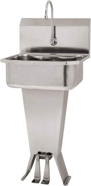 SANI-LAV - 17" Long x 14" Wide Inside, 1 Compartment, Grade 304 Stainless Steel Hand Sink Floor Mount with Double Foot Valve - 18 Gauge, 19" Long x 18" Wide x 46" High Outside, 7" Deep - Top Tool & Supply