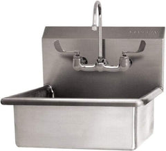 SANI-LAV - 19" Long x 15-1/2" Wide Inside, 1 Compartment, Grade 304 Stainless Steel Hand Sink Wall Mount with Manual Faucet - 16 Gauge, 23" Long x 20" Wide x 20-1/2" High Outside, 5" Deep - Top Tool & Supply