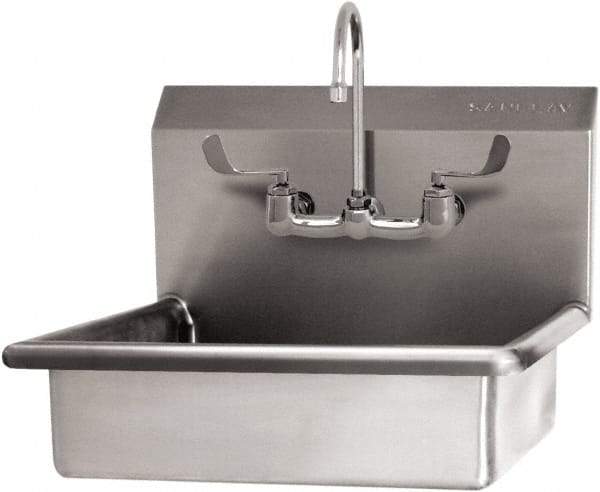 SANI-LAV - 19" Long x 15-1/2" Wide Inside, 1 Compartment, Grade 304 Stainless Steel Hand Sink Wall Mount with Manual Faucet - 16 Gauge, 22" Long x 19" Wide x 20-1/2" High Outside, 5" Deep - Top Tool & Supply