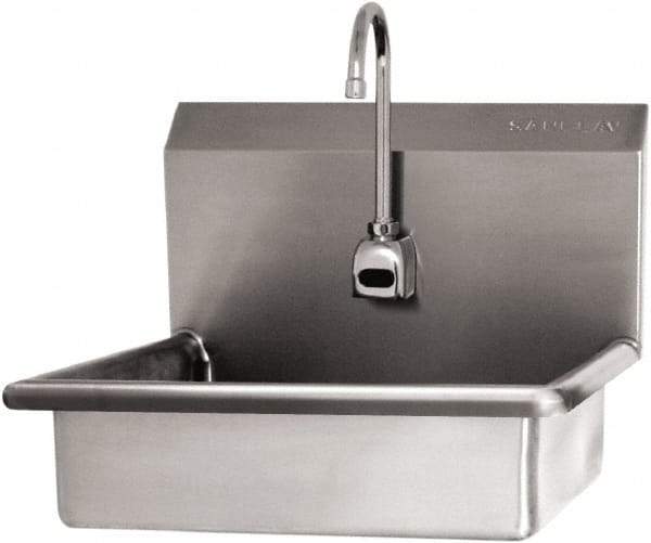 SANI-LAV - 16" Long x 12-1/2" Wide Inside, 1 Compartment, Grade 304 Stainless Steel Hand Sink Wall Mount with Electronic Faucet - 16 Gauge, 19" Long x 16" Wide x 20-1/2" High Outside, 6" Deep - Top Tool & Supply