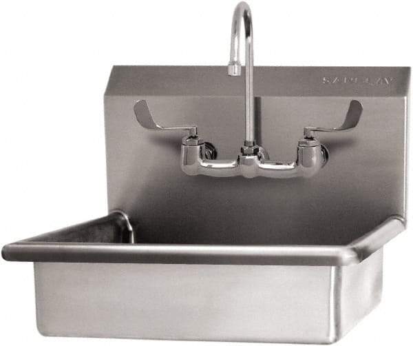 SANI-LAV - 16" Long x 12-1/2" Wide Inside, 1 Compartment, Grade 304 Stainless Steel Hand Sink Wall Mount with Manual Faucet - 16 Gauge, 19" Long x 16" Wide x 20-1/2" High Outside, 6" Deep - Top Tool & Supply