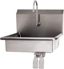 SANI-LAV - 16" Long x 12-1/2" Wide Inside, 1 Compartment, Grade 304 Stainless Steel Hand Sink Wall Mount with Single Knee Valve - 16 Gauge, 19" Long x 16" Wide x 20-1/2" High Outside, 6" Deep - Top Tool & Supply