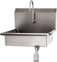 SANI-LAV - 16" Long x 12-1/2" Wide Inside, 1 Compartment, Grade 304 Stainless Steel Hand Sink Wall Mount with Single Knee Valve - 16 Gauge, 19" Long x 16" Wide x 20-1/2" High Outside, 6" Deep - Top Tool & Supply