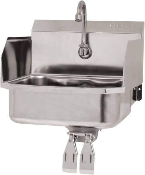 SANI-LAV - 14" Long x 11" Wide Inside, 1 Compartment, Grade 304 Stainless Steel Hand Sink Wall Mount with Double Knee Valve - 18 Gauge, 16" Long x 15-1/4" Wide x 16" High Outside, 5" Deep - Top Tool & Supply