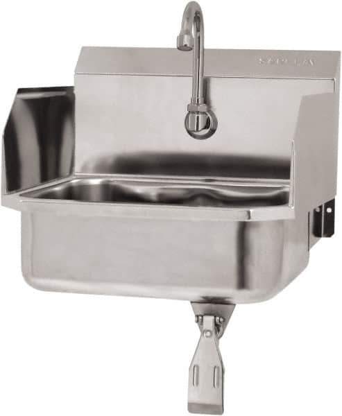 SANI-LAV - 14" Long x 11" Wide Inside, 1 Compartment, Grade 304 Stainless Steel Hand Sink Wall Mount with Single Knee Valve - 18 Gauge, 16" Long x 15-1/4" Wide x 16" High Outside, 5" Deep - Top Tool & Supply