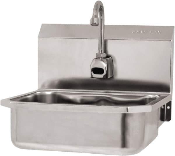 SANI-LAV - 14" Long x 11" Wide Inside, 1 Compartment, Grade 304 Stainless Steel Hand Sink Wall Mount with Electronic Faucet - 18 Gauge, 16" Long x 15-1/4" Wide x 16" High Outside, 5" Deep - Top Tool & Supply