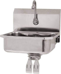 SANI-LAV - 14" Long x 11" Wide Inside, 1 Compartment, Grade 304 Stainless Steel Hand Sink Wall Mount with Double Knee Valve - 18 Gauge, 16" Long x 15-1/4" Wide x 16" High Outside, 5" Deep - Top Tool & Supply