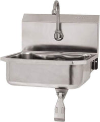 SANI-LAV - 14" Long x 11" Wide Inside, 1 Compartment, Grade 304 Stainless Steel Hand Sink Wall Mount with Single Knee Valve - 18 Gauge, 16" Long x 15-1/4" Wide x 16" High Outside, 5" Deep - Top Tool & Supply