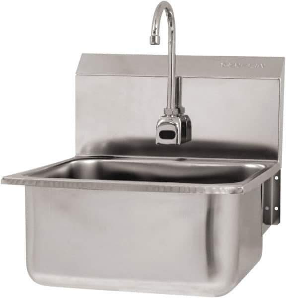 SANI-LAV - 19" Long x 16" Wide Inside, 1 Compartment, Grade 304 Stainless Steel Hand Sink Wall Mount with Electronic Faucet - 18 Gauge, 21" Long x 20" Wide x 24" High Outside, 10" Deep - Top Tool & Supply