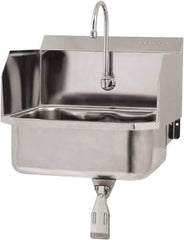 SANI-LAV - 17" Long x 14" Wide Inside, 1 Compartment, Grade 304 Stainless Steel Hand Sink Wall Mount with Single Knee Valve - 18 Gauge, 19" Long x 18" Wide x 21" High Outside, 7" Deep - Top Tool & Supply