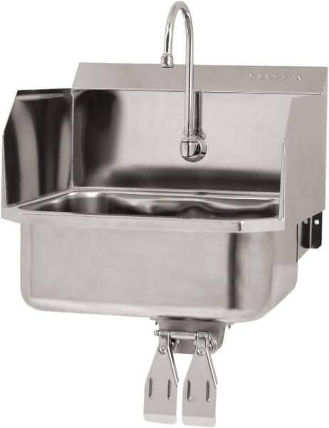 SANI-LAV - 17" Long x 14" Wide Inside, 1 Compartment, Grade 304 Stainless Steel Hand Sink Wall Mount with Double Knee Valve - 18 Gauge, 19" Long x 18" Wide x 21" High Outside, 7" Deep - Top Tool & Supply