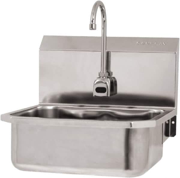 SANI-LAV - 17" Long x 14" Wide Inside, 1 Compartment, Grade 304 Stainless Steel Hand Sink Wall Mount with Electronic Faucet - 18 Gauge, 19" Long x 18" Wide x 21" High Outside, 7" Deep - Top Tool & Supply