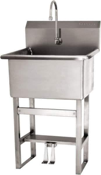 SANI-LAV - 22" Long x 16" Wide Inside, 1 Compartment, Grade 304 Stainless Steel Scrub Sink Floor Mount with Double Foot Valve - 16 Gauge, 25" Long x 19-1/2" Wide x 46-1/2" High Outside, 10-1/2" Deep - Top Tool & Supply