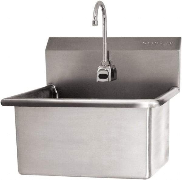 SANI-LAV - 22" Long x 16" Wide Inside, 1 Compartment, Grade 304 Stainless Steel Scrub Sink Wall Mount with Electronic Faucet - 16 Gauge, 25" Long x 19-1/2" Wide x 24" High Outside, 10-1/2" Deep - Top Tool & Supply