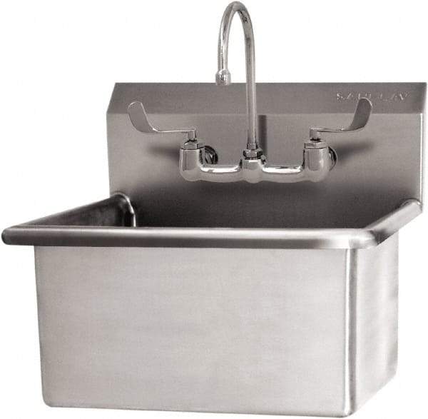 SANI-LAV - 22" Long x 16" Wide Inside, 1 Compartment, Grade 304 Stainless Steel Scrub Sink Wall Mount with Manual Faucet - 16 Gauge, 25" Long x 19-1/2" Wide x 24" High Outside, 10-1/2" Deep - Top Tool & Supply