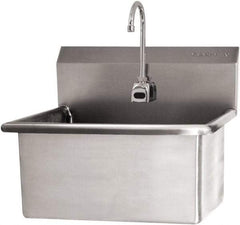 SANI-LAV - 28" Long x 16" Wide Inside, 1 Compartment, Grade 304 Stainless Steel Scrub Sink Wall Mount with Electronic Faucet - 16 Gauge, 31" Long x 19-1/2" Wide x 24" High Outside, 10-1/2" Deep - Top Tool & Supply