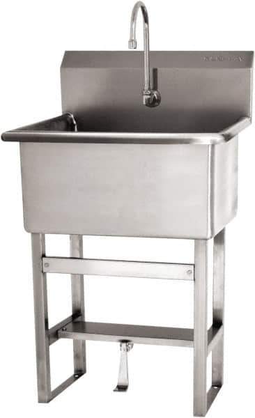 SANI-LAV - 28" Long x 16" Wide Inside, 1 Compartment, Grade 304 Stainless Steel Scrub Sink Floor Mount with Single Foot Valve - 16 Gauge, 31" Long x 19-1/2" Wide x 46-1/2" High Outside, 10-1/2" Deep - Top Tool & Supply