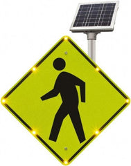 TAPCO - "Pedestrian Crossing", 48" Wide x 48" High, Aluminum Construction Roadway Signs - 0.08" Thick, Fluorescent Yellow, Green, Black, Diamond Grade Reflectivity, Diamond, Post Mount - Top Tool & Supply